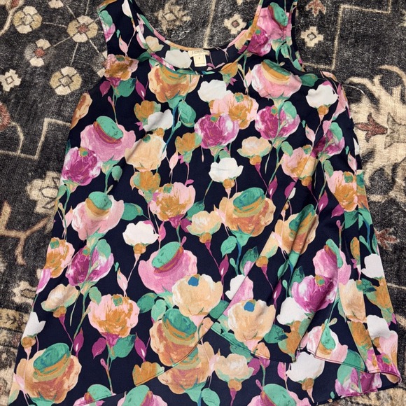 J.CREW Tops - J Crew Womens Size 4 Black Floral Tank Top / Blouse
